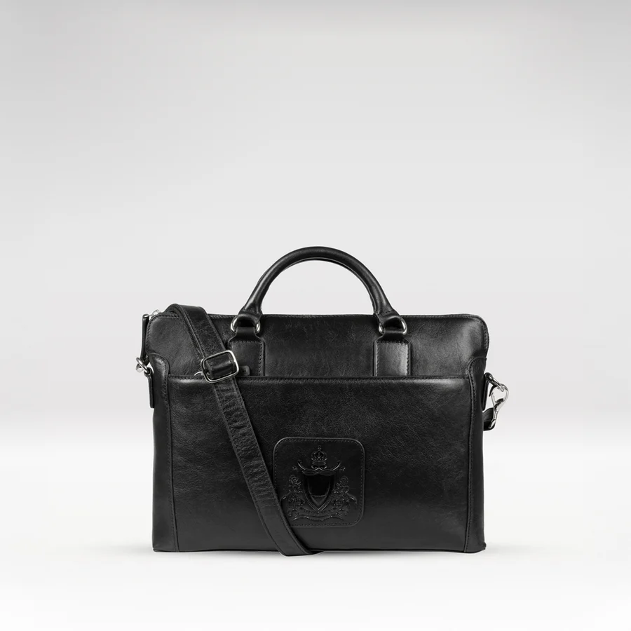 Carnegie 01 Black Leather Laptop Bag