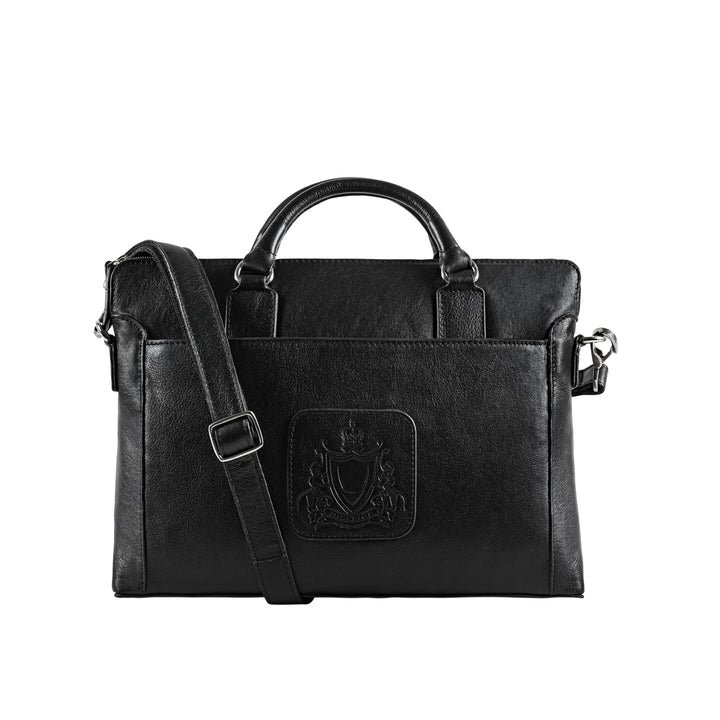 Carnegie 01 Black Leather Laptop Bag - Image 2