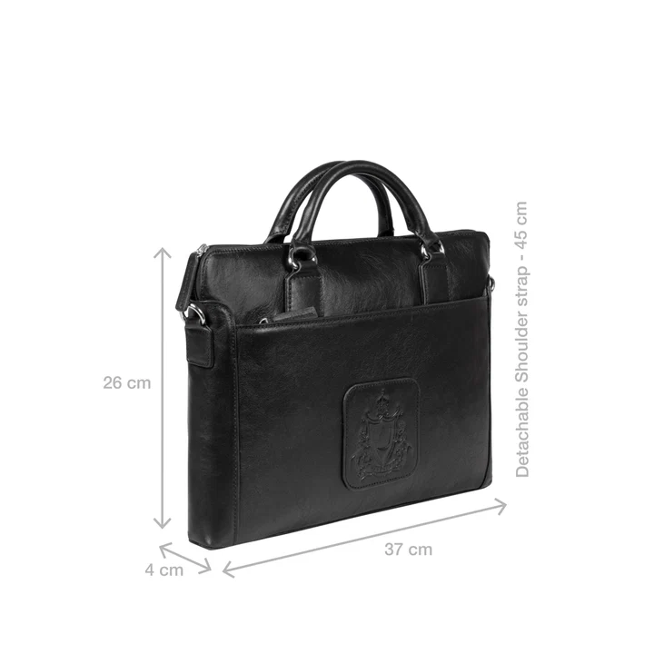 Carnegie 01 Black Leather Laptop Bag - Image 4